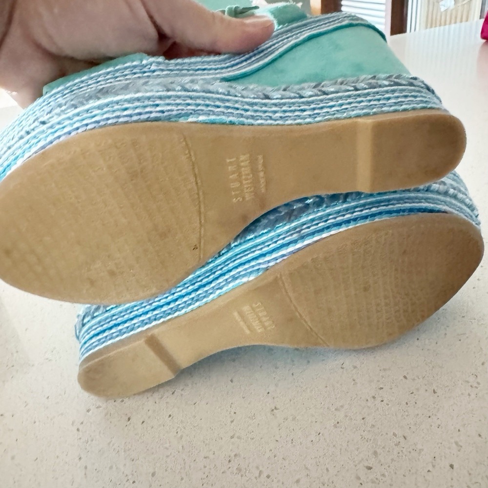 STUART WEITZMAN Island Suede Turquoise Embellished Rope Wedge Sandals Size 8 - Picture 6 of 10